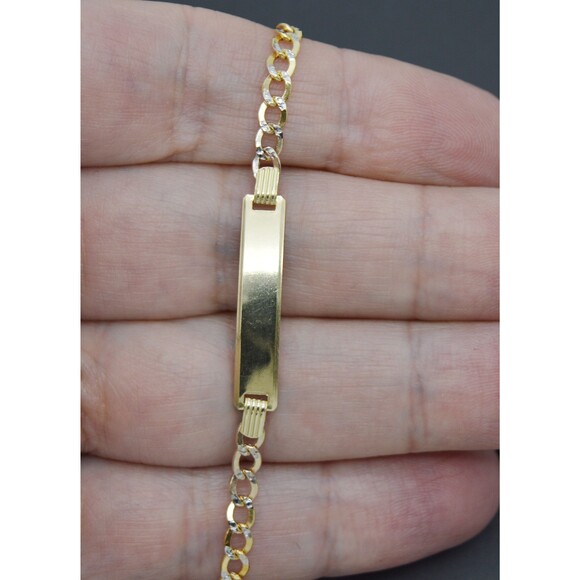 REAL 10K Yellow Gold 6" ID Curb baby Childrens Link Bracelet + Engraving 2.4gr - Picture 2 of 6